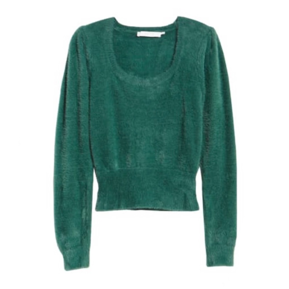 ASTR Green Fuzzy Crop Top Sweater